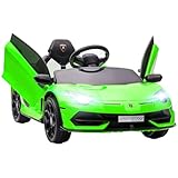 HOMCOM Lamborghini Aventador Licensed Kids' Electric Ride-on with Remote Control, 12V Powered Electric Car for Kids with Butterfly Doors, Auxiliary wheels, Music, Horn, Suspension - Green