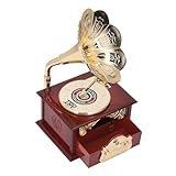 HUSHUI Gramophone Music Box, Vintage Clockwork Mechanical Retro Phonograph Style Music Box with Handcrafted ABS Material, for Home Table Desk Decorations (Brown Gramophone)