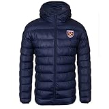 West Ham United FC Mens Quilted Jacket Hooded Winter Coat Official Gift Navy Blue Medium