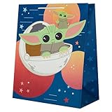 Hallmark Large Gift Bag, Star Wars, The Mandalorian, Grogu & Hover Pram, Birthday, Christmas, Kids, Blue, Green