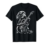 Funny Dachshund Dog Playing Electric Guitar Rock Dog Dad T-Shirt