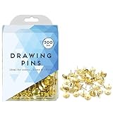 300 Metal Drawing Push Pins, Brass Thumb Tacks for Notice Boards, Art and Crafts, Work/Office, Map Marking and More (300 Drawing Pins)