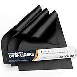 Linda's Essentials Extra Large Oven Liners for Bottom of Oven (3 Pack) - Universal Non-Stick Liner for Fan Assisted Cooking, 58.4 x 41.3 cm Kitchen Protector Sheets, Save Time & Clean Easily (Black)