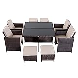 Outsunny 9PC Rattan Garden Furniture Set 8-seater Wicker Outdoor Dining Set Chairs + Footrest + Table Thick Cushion - Brown
