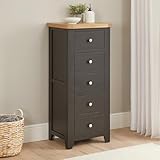 The Furniture Market Cheshire Black Painted Oak 5 Drawer Tallboy Wellington Chest – Stylish & Durable, Handcrafted Quality, Modern & Traditional Décor - H 1200mm x W 530mm x D 430mm