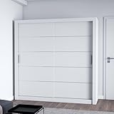 LEXISS Modern Sliding Door Wardrobe – Customizable Sizes & Colors – Contemporary Bedroom Storage Cabinet (White, 203cm)
