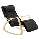 SoBuy Rocking Chair Relax Lounge Chair with Cushion Recliner with Headrest and Adjustable Footrest Black FST16-SCH