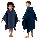 Brentfords Kids Poncho Towel Short Sleeve Quick Dry Absorbent Beach Swim Childrens Travel Wrap Hooded Holiday Spa Pool Kid Dry Changing Robe - Navy
