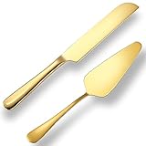 tiokin Wedding Cake Knife and Server Set Gold,2Pcs Cake Cutting Set for Wedding Include Cake Cutter and Cake Server Perfect for Wedding, Christmas, Birthday and and Events,Dishwasher Safe