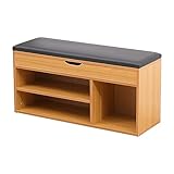 AVC Designs 90cm Shoe Bench Pine Wooden Shoe Storage Cabinet Organiser With Seat Cushion