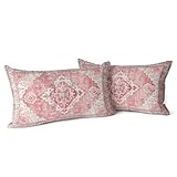 Snylcce Boho Throw Pillow Covers Set of 2 - Pink Antique & Vintage Design, Double-Sided Pattern - Soft Cushion Covers for Garden Couch, Sofa, Bed - Decorative 12x20 Inch Pillowcases