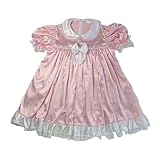 Langkee Haian Satin Adult Baby Sissy Dress with Lace Trim and Bow (White Bow, L)