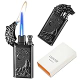 CYJBAO Relief Wolf Dual Flame Lighter - Windproof Adjustable Jet Flame and Soft Flame, Refillable Butane Lighter for Candle, BBQ, Kitchen, Camping(Without Butane)-Wolf