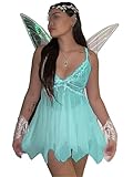 Women's Fairy Princess Costume Tinkerbell Forest Fairy Costume Halloween Pretty Pixie Princess Cosplay Tube Tops Dress with Wings (Standard, S, A-Green)