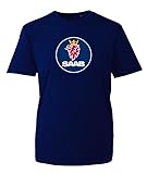 Splashshirts SAAB Large Chest Logo T-Shirt, Classic Car SAAB 93, 100% Cotton, Unisex Fit, Automotive Enthusiast Apparel- Navy (Size-M)