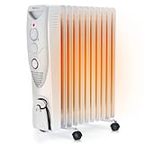 Pro Breeze Oil Filled Radiator with 11 Fins - Slim Electric Radiator - Portable Oil Heater with Built-in 24 Hour Timer, 3 Heat Settings, Adjustable Thermostat (White Radiator)