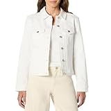 Amazon Essentials Women's Regular-Fit Low Stretch Denim Button-Front Trucker Jacket, White, L