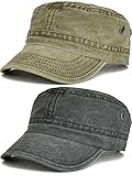 BABAHU Washed Cotton Military Caps Cadet Army Caps Unique Design (UK, Alpha, One Size, Y-Black+Army Green)