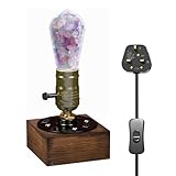 BrightWish E27 Vintage Industrial Wooden Table Lamp with Crystal Accents - Retro Mood Lighting for Bedroom Decor, Reading Light, Aesthetic Ambient Bulb Lamp with UK Plug