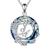 YFN Initial Necklace 925 Sterling Silver Letter M Pendant Tree of Life Jewellery Gift for Women Mother