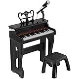 Kids Grand Piano Black, Electronic Keyboard with Microphone 37 Keys Children Musical Instrument Educational Activity Toy Birthday Gift
