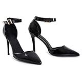 Womens Mens Unisex Ankle Strap Buckle Stiletto Heel Court Shoes Plus Size 9 10 11 12 (Black Patent, Numeric_11)