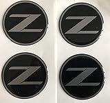 SCOOBY DESIGNS 350Z 370Z Z LOGO ALLOY WHEEL CENTRE DOMED STICKERS X4 BLACK SILVER (45MM)