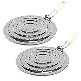 2 Pack Double Thickening Heat Diffuser Reducer Flame Guard Simmer Plate, Stainless Steel for Electric and Gas Stovetops Hob, 8 inch for Gas Cooker Pan Conducts Heat Evenly, Detachable Handle