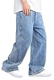 GINGTTO Mens Baggy Jeans UK Straight Denim Pants Streetwear Loose fit for Men Relaxed Casual Jean Blue 32
