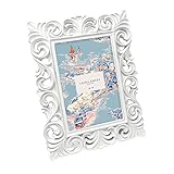 Laura Ashley 4x6 White Vintage Inspired Resin Scroll Design Picture Frame with Thin Border, Horizontal & Vertical for Tabletop and Wall Display, Home Décor (4x6, White)