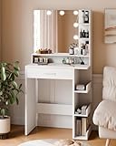 Mondeer Dressing Table with Mirror and 10 LED Bulbs, Vanity Desk with 7 Shelves and 1 Drawer, Adjustable Lighting Brightness, 67 x 36 x 138 cm, White