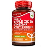 Raw Apple Cider Vinegar 1650MG with The Mother - High Strength - 180 Vegan Capsules (Not Tablets) - Boosted with Turmeric, Black Pepper & Ginger - Perfect for Keto Diet - Made by Nutravita