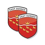 stika.co East Sussex County Flag Vinyl Stickers for Cars and Windows, White Self-Adhesive Decals, 87 x 66mm, Pack of 2