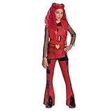 Disney 125489K Descendants Character 1 Classic Fancy Dress for Kids, Official Rise Costume, Red Long Onesie with Mesh Sleeve Detail, for Ages 4-6 and 7-8 Years, Girls