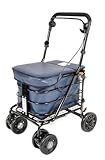 Walking Trolley/Shopping Trolley with Seat/Seated Mobility Trolley/Stroller/Rollator (FULLY ASSEMBLED READY TO USE!) Folding trolley with handbrake 6 wheels and seat (Navy)