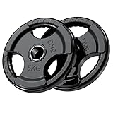 PhysKcal Olympic Weight Plates 2 x 5kg with Rubber Finish 2’’ Opening and Tri-Grips, Black Barbell Plates Discs in Pair or Single for Lifting and Strength Training