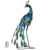 TERESA'S COLLECTIONS Large Garden Ornaments Outdoor, Gifts for Women, Gorgeous Standing Metal Peacock Garden Statues, Bird Art for Garden Decorations Lawn Yard, 18.7 Inch Tall