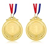 Udewo 2 Pack Metal Olympic Gold Medal with Ribbon for Sports Day, Lockdown Activities - for Adults and Kids