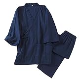 un-brand Men's Japanese Kimono Cotton Hanfu Ancient Pajamas Suit Plus Size Zen Clothing Taoist Clothing (Size L, M)