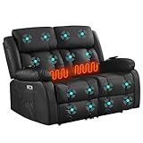 LSLIFE 2 Seater Electric Recliner Armchair with Massage & Heat, 2 + 1 Sofa Set Suite, Black Recliner Chair with Adjustable Footrest & Backrest, USB Ports, Dual Side Pocket