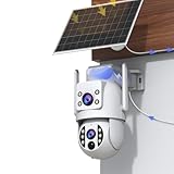 JOOAN Solar Security Camera Outdoor Wireless WiFi 2Kx2 360°PTZ Cam Dual Lens 9000mAh Battery Color Night Sound & Light Alarm IP66 Weatherproof Human Tracking Card/Cloud Storage, Alarm Record
