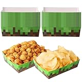 BOXOB 50pcs Party Food Trays, Brown and Green Miner Theme Trays Practical Paper Pixel Food Snack Displaying and Storing Plates Supplies for Birthday Green Miner Theme Party Decorations Favors