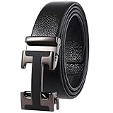 VJK Men's Leather Belt Ratchet Belt Dress with Premium Leather Slide Belt with Easier Adjustable Automatic Buckle Casual Accessories for Every Occasion (49in)