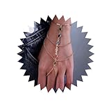 Inateannal Boho Layered Finger Ring Gold Hand Chain Harness Bracelet Colorful Crystal Finger Chain Slave Bracelet Rainbow Crystal Ring wrist Jewelry for Women
