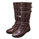 DUNHAO COS Men's Knight Boots Medieval Pirate Cosplay Boots Renaissance Halloween Costume Shoes - Brown- US 9.5-10/CH43