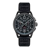 AVI-8 Mens 42mm Spitfire Lock Chronograph Slate Black Japanese Quartz Pilot Watch with Leather Strap AV-4089-03