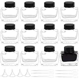 BENECREAT 12Pcs Heavy Duty Glass Ink Jars, 15ml Glass Bottles with Black Plastic Caps, 6Pcs Plastic Droppers, 4Pcs Funnels for Ink Liquid