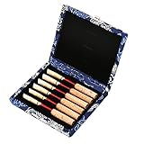 Sunicon Oboe Reed Case, Protect Against Moi stite Made of Wood Wooden Silk Cloth Cover Reed Case Holder Storage Box for 6pcs Oboe Reeds (Blue)