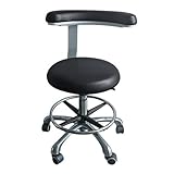 Dental Assistant Stool with 360° Rotation Armrest and Height Adjustable PU Leather Saddle Seat