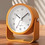 AYRELY 3.5-Inch Analogue Alarm Clock - Silent, Non-Ticking Bedside Clock with Retro Design, Adjustable Angle, Battery Operated, Desk Clock with Light (Orange)